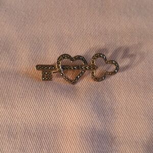 Sterling Silver Gold Heart Key Brooch